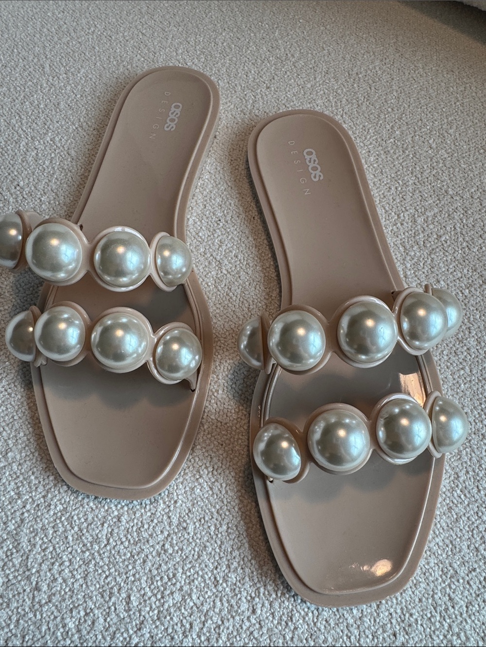 ASOS Nude Pearl-Embellished Double-Strap Jelly Slide Sandals